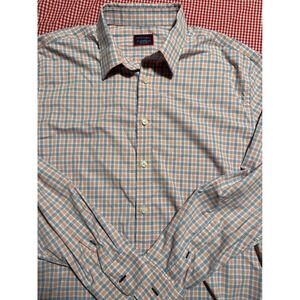 UNTUCKit Mens Plaid Button Down Shirt X Large Blue Orange Casual Fit